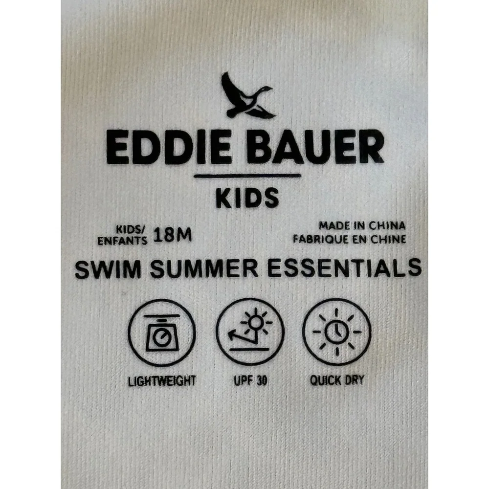 Eddie‎ Bauer Kids UPF 30 Wave Print Rash Guard Swimsuit + Hat Set 18M
